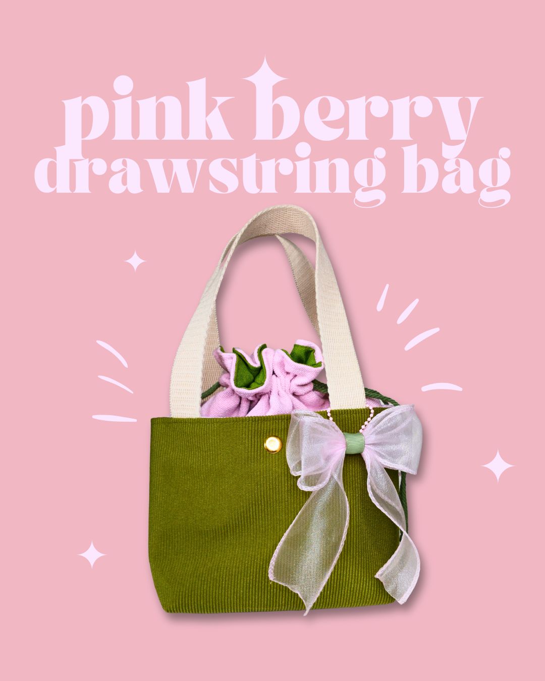 Pink Berry Drawstring Bag